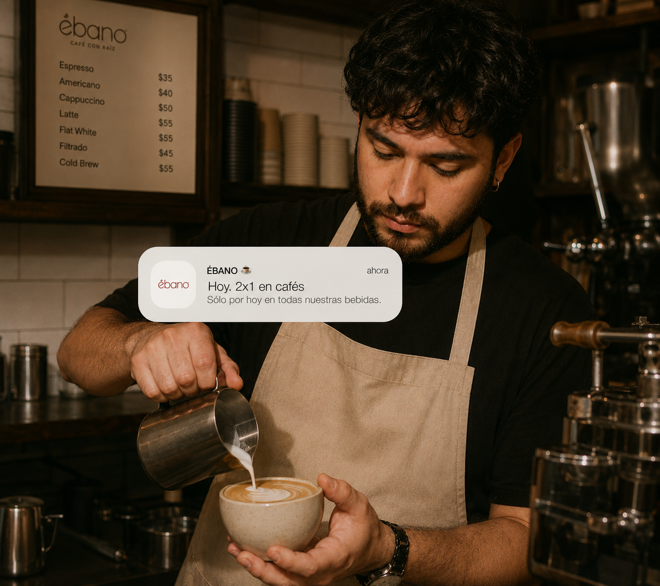 Barista atendiendo en una cafetería